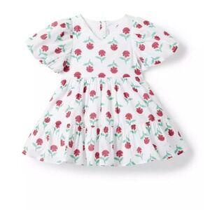 Janie and Jack Floral Bubble Sleeve Dress Girls 2T 100% Cotton V-Neck Ruffle Hem